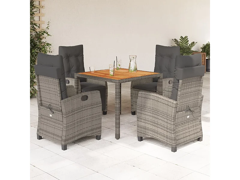 5 peças conjunto de jantar p/ jardim c/ almofadões vime PE cinza