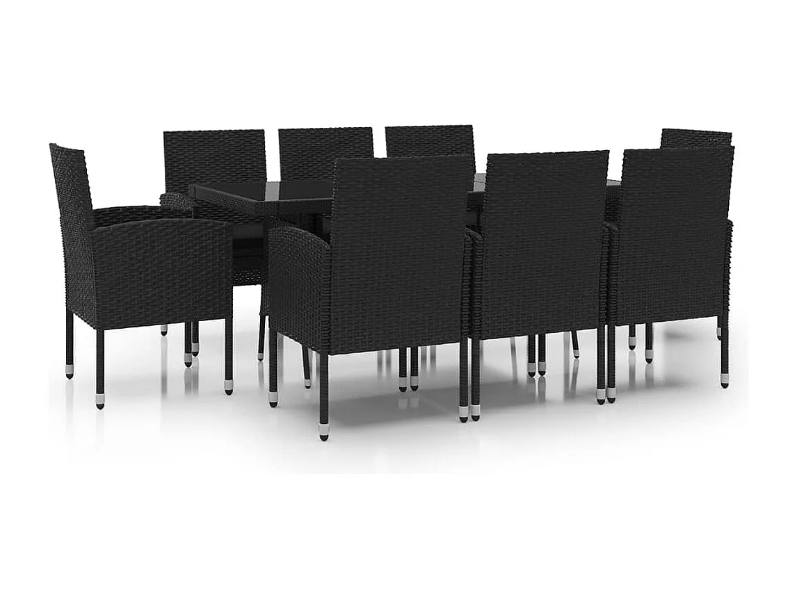 Juego de comedor de jardín 9 piezas ratán sintético negro