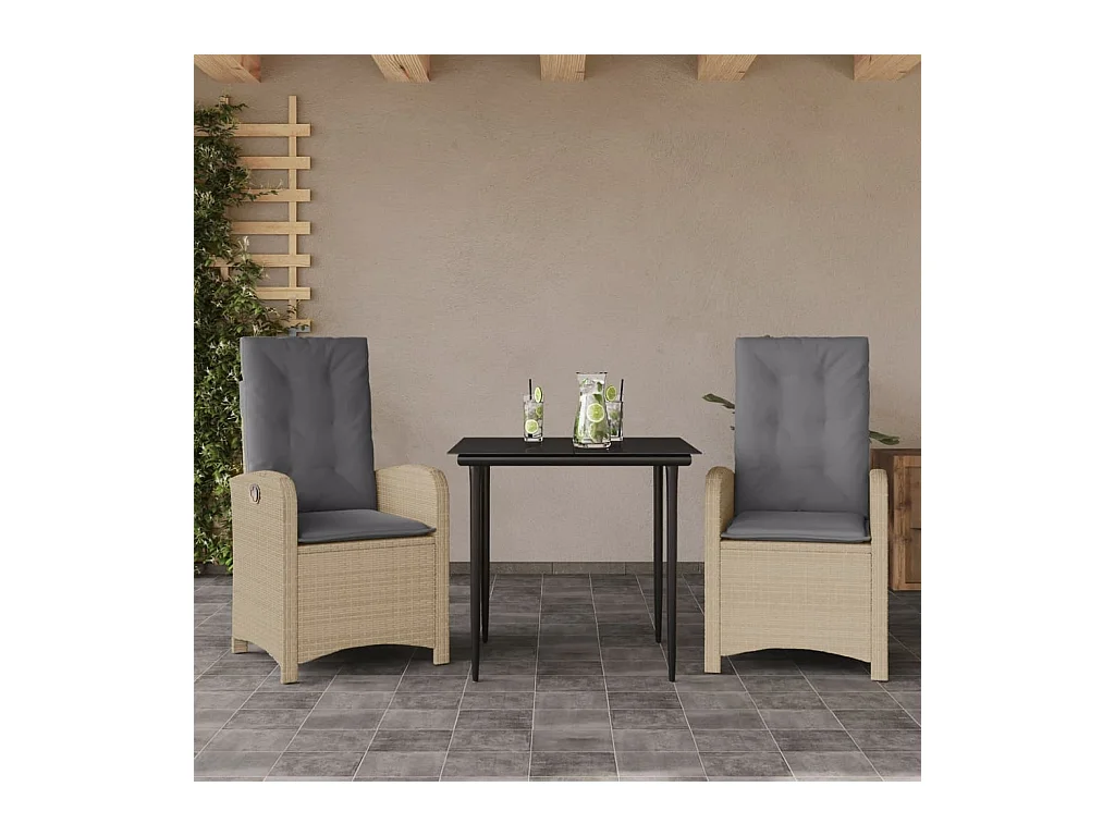 3-delige Tuinset met kussens poly rattan gemengd beige