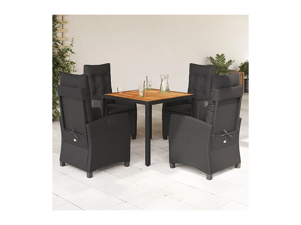 5-delige Tuinset met kussens poly rattan zwart