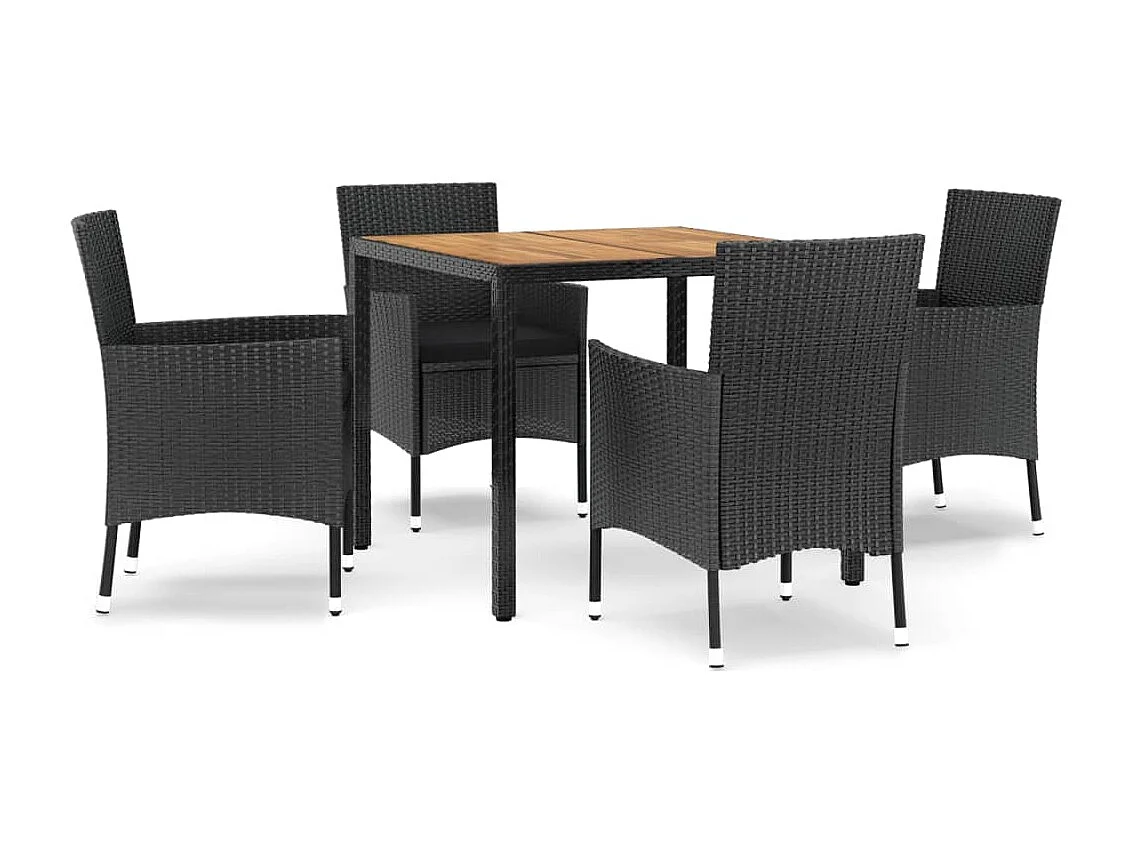 Mobilier à dîner de jardin et coussins 5 pièces Noir Résine tressée