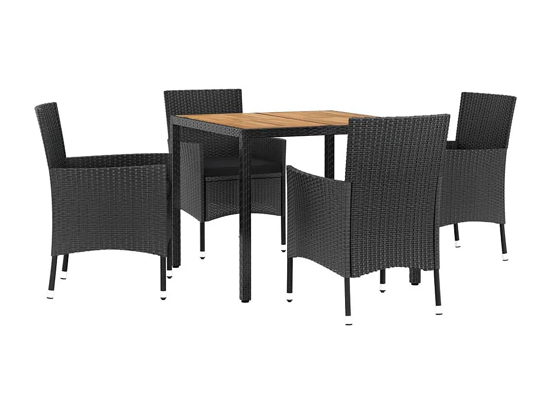 Mobilier à dîner de jardin et coussins 5 pièces Noir Résine tressée