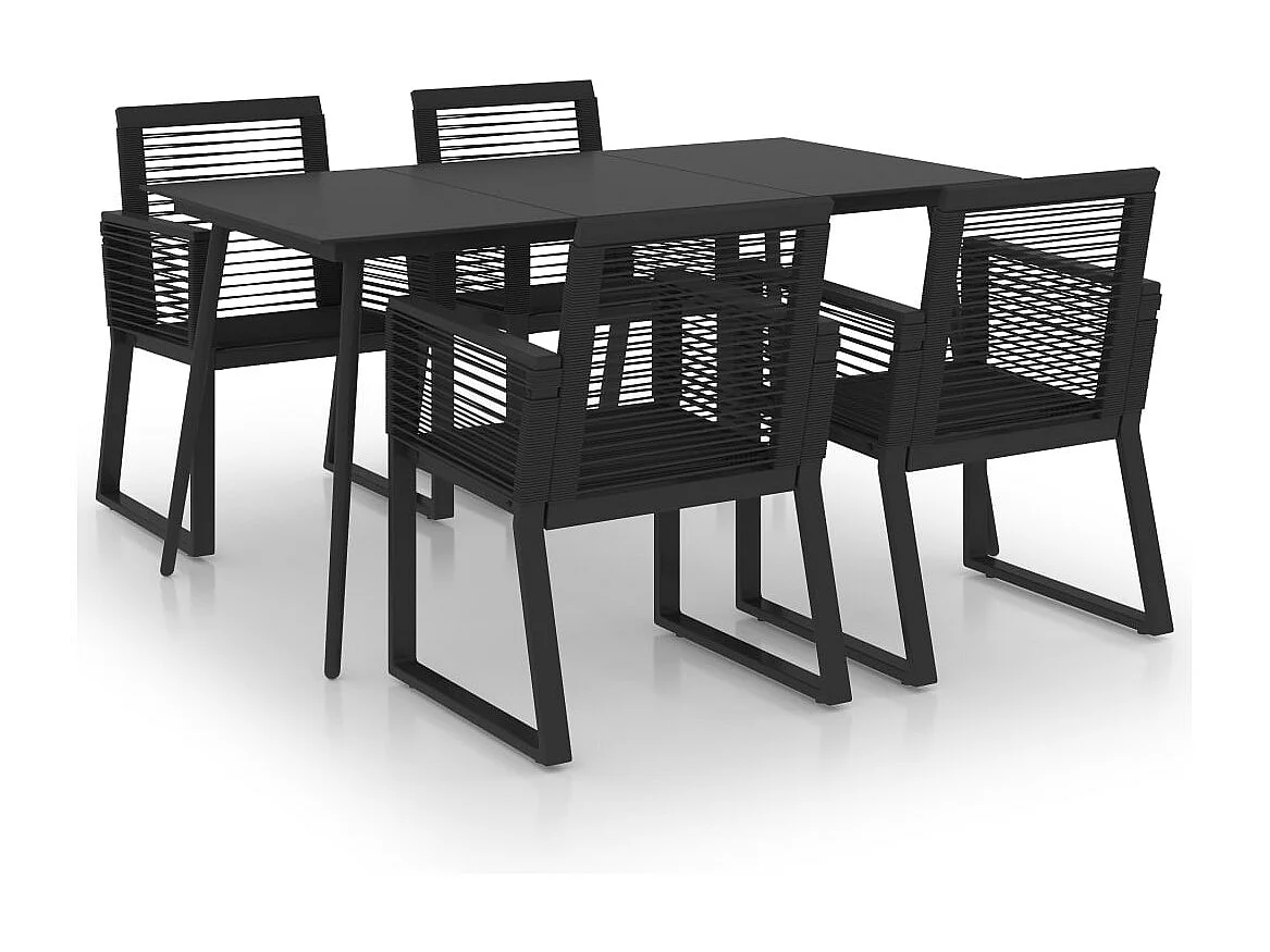 Ensemble à dîner d'extérieur 5 pièces Rotin PVC Noir