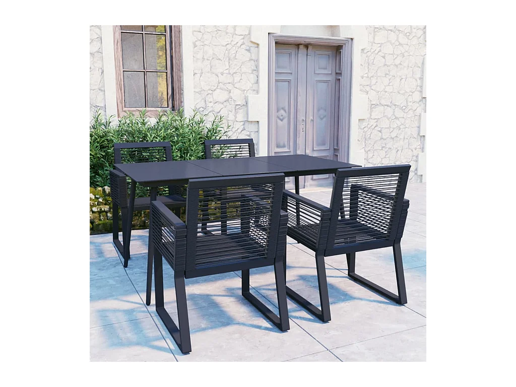 Ensemble à dîner d'extérieur 5 pièces Rotin PVC Noir