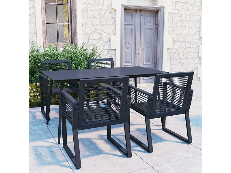 Ensemble à dîner d'extérieur 5 pièces Rotin PVC Noir