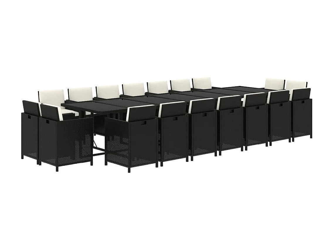 Set comedor de jardín 19 piezas con cojines ratán sintético negro