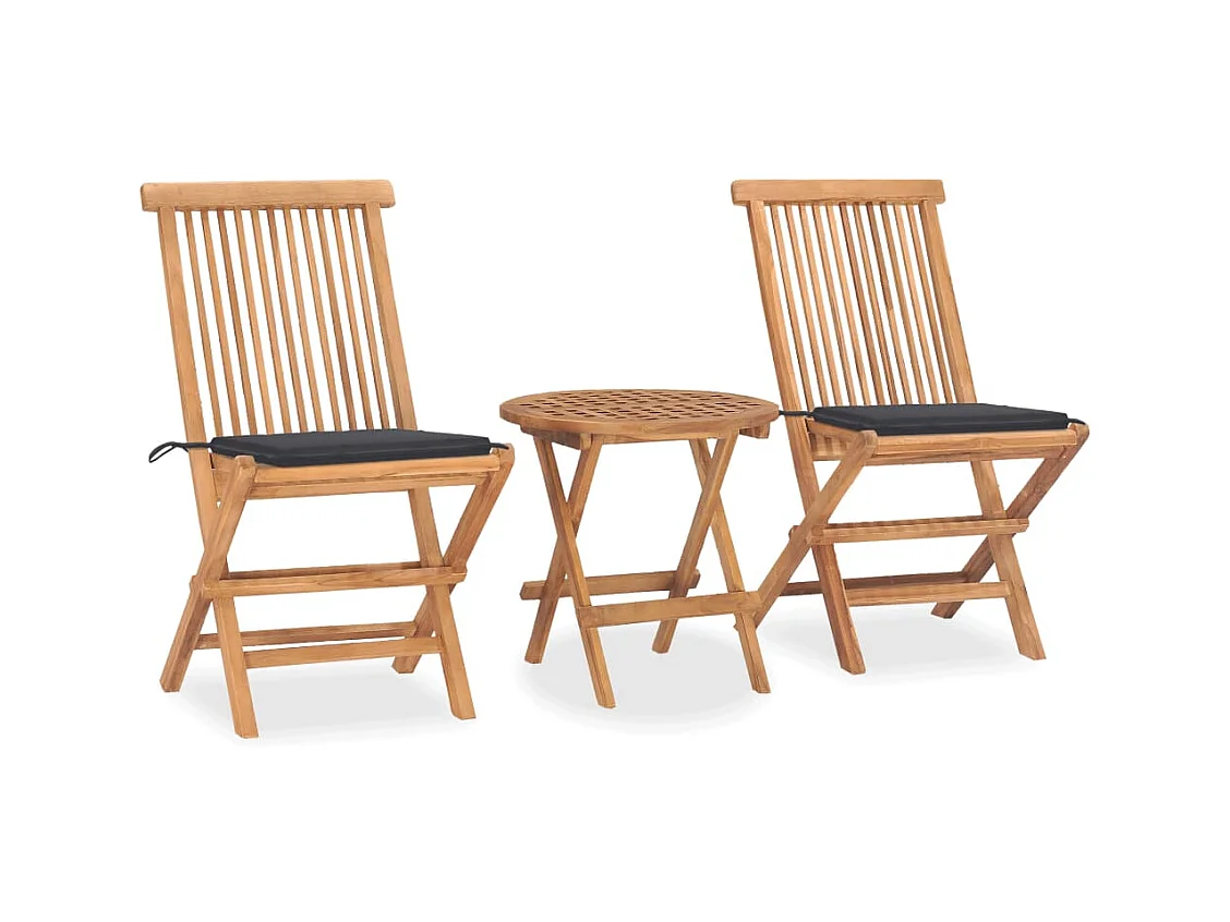 Mobilier à dîner d'extérieur pliable avec coussin 3 pièces Teck