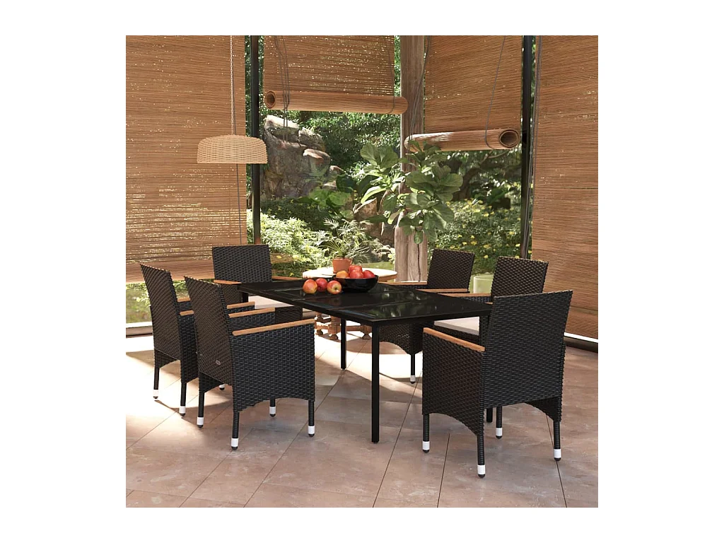 Mobilier de salle à manger de jardin avec coussins 7 pièces Noir