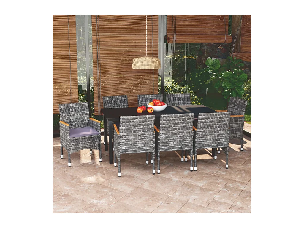 9-delige Tuinset met kussens poly rattan grijs