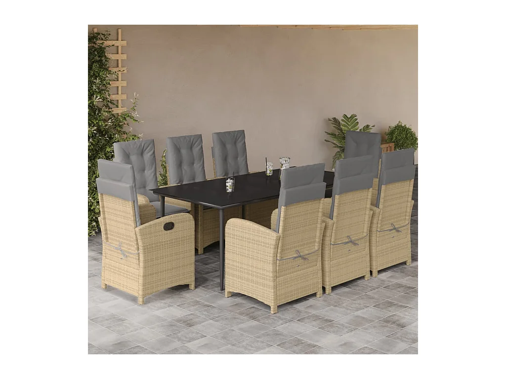 Ensemble à manger de jardin et coussins 9 pièces mélange beige