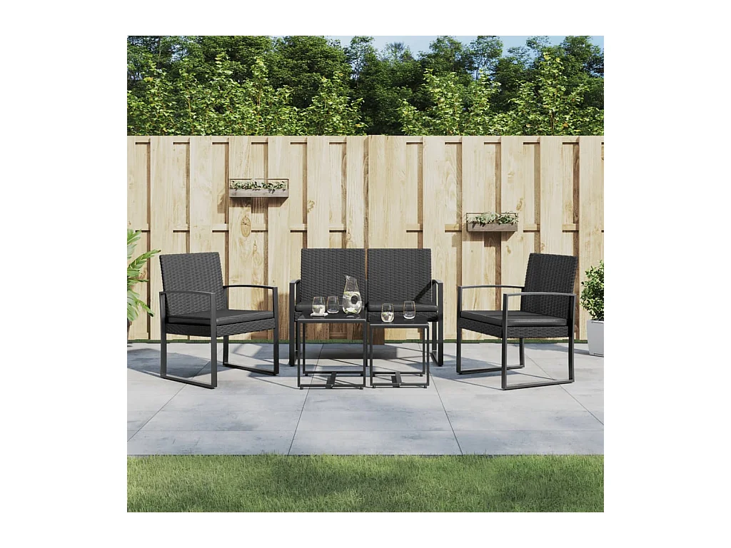 Set comedor de jardín 5 piezas con cojines PP aspecto ratán negro