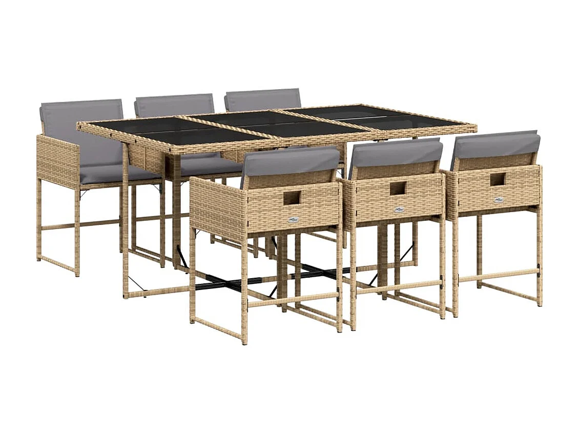 Set comedor de jardín 7 piezas con cojines ratán sintético beige