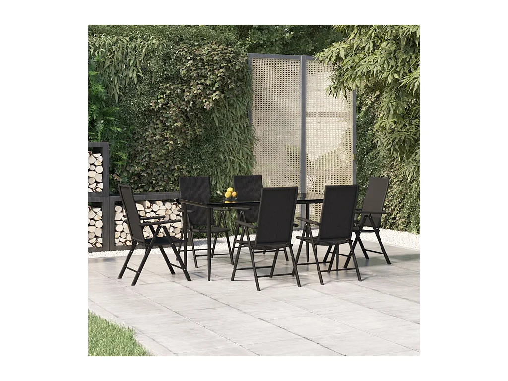 Ensemble à dîner de jardin 7 pièces Noir Résine tressée