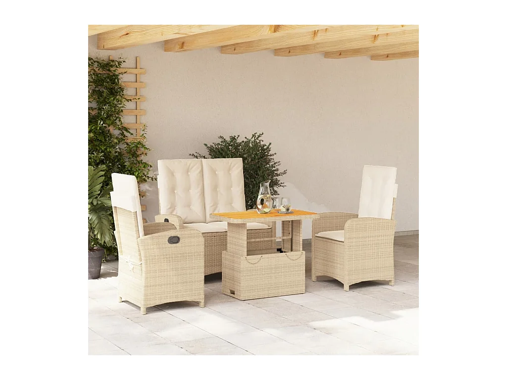 Ensemble à manger de jardin coussins 4 pièces beige résine tressée