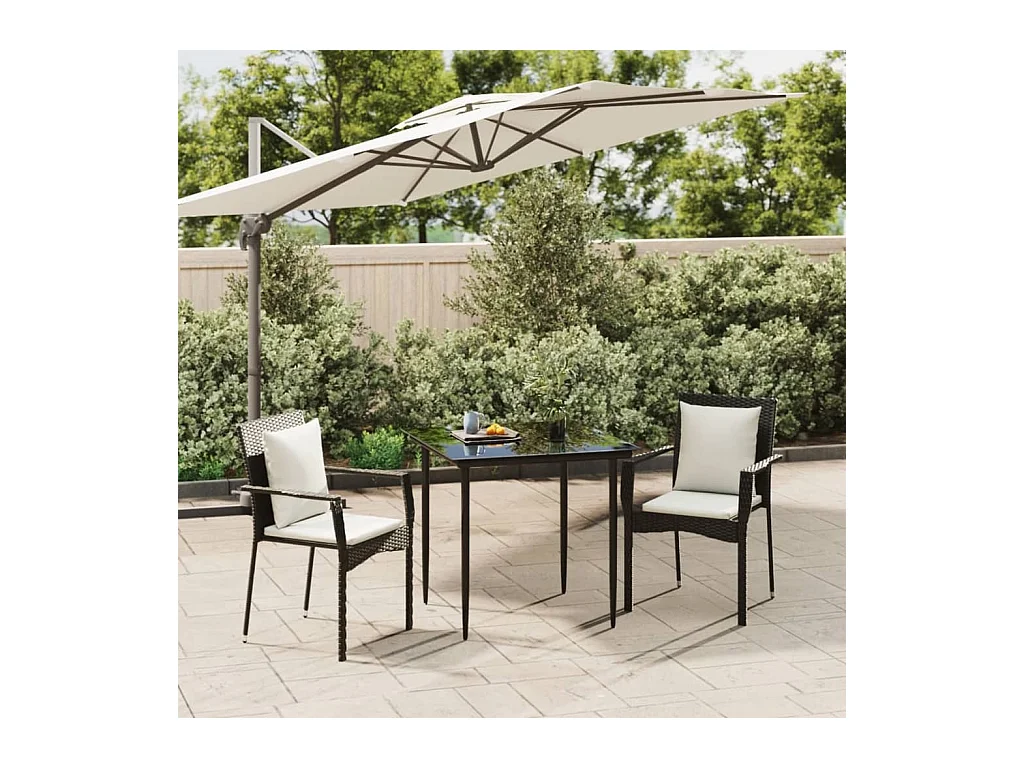 Ensemble de salle à manger de jardin avec coussins 3 pièces Noir