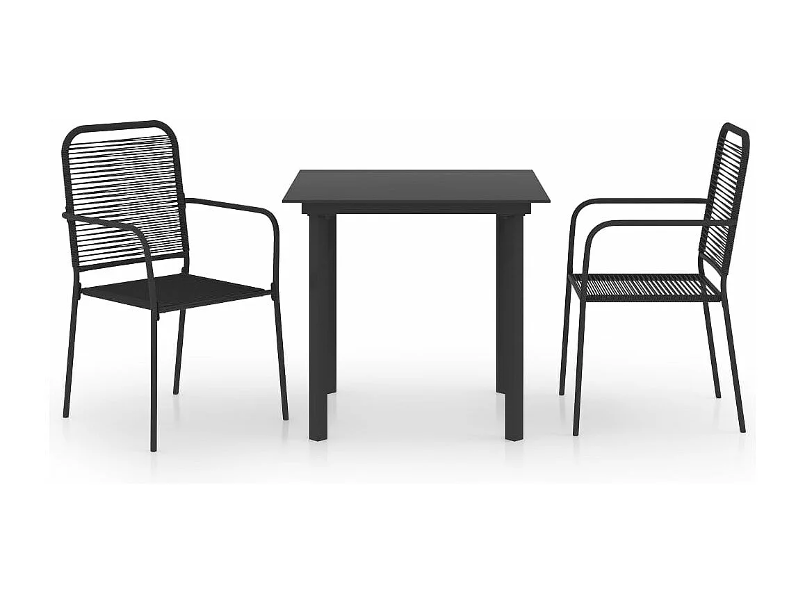 Mobilier à dîner d'extérieur 3 pièces Noir Verre et acier