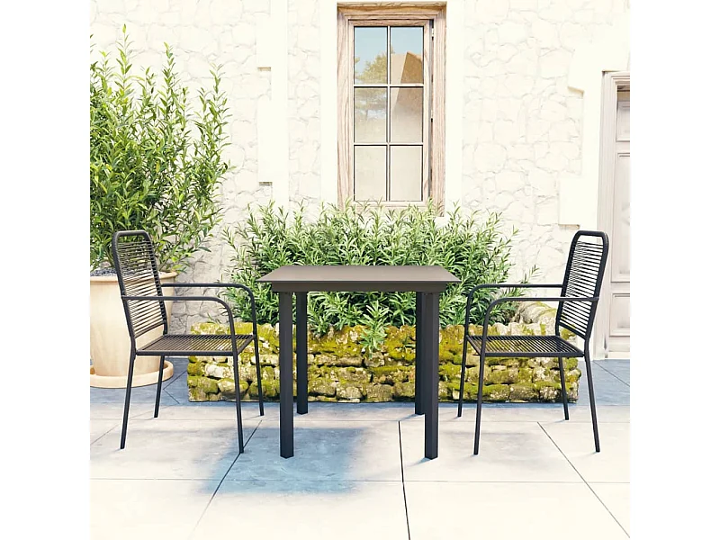 3-delige Tuinset glas en staal zwart