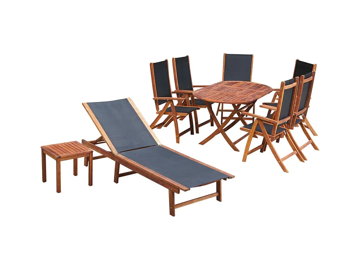 Mobilier à dîner d'extérieur 9 pièces et coussins Acacia solide