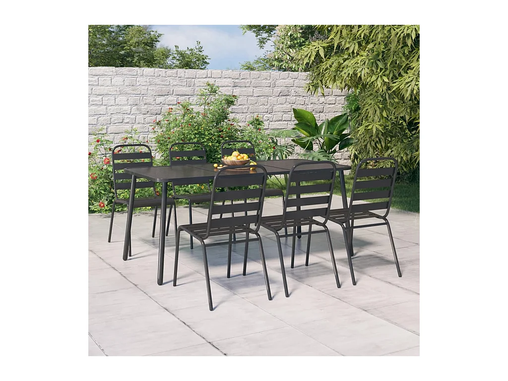 Ensemble de salle à manger de jardin 7 pièces anthracite acier