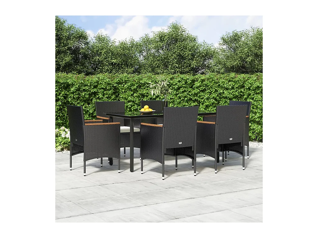 Mobilier de salle à manger de jardin avec coussins 7 pièces Noir