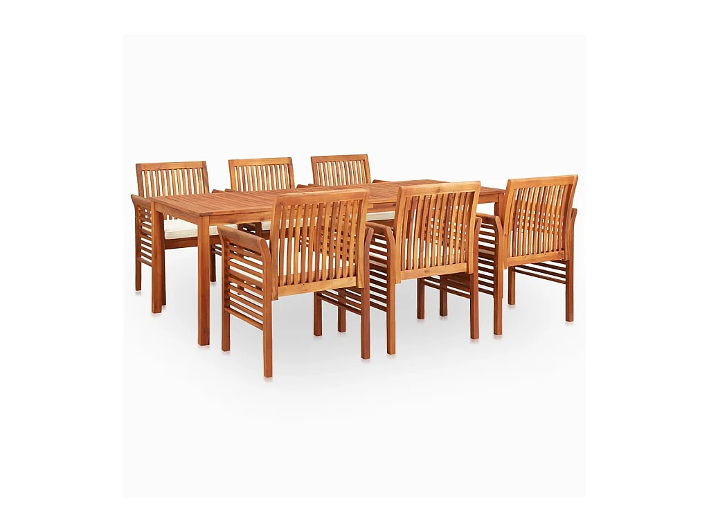 Mobilier à dîner d'extérieur 7 pièces et coussins Acacia solide