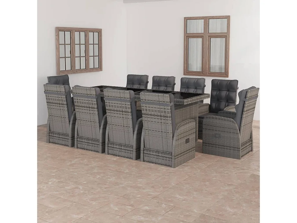 11-delige Tuinset met kussens poly rattan grijs