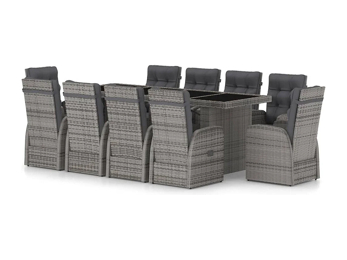11-delige Tuinset met kussens poly rattan grijs