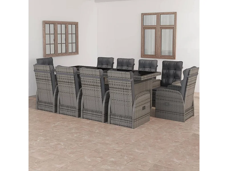 11-delige Tuinset met kussens poly rattan grijs