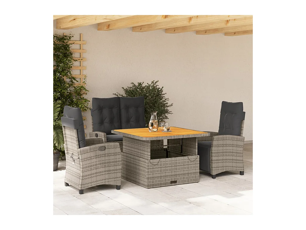 Ensemble à manger jardin 4pièces et coussins Gris Résine tressée