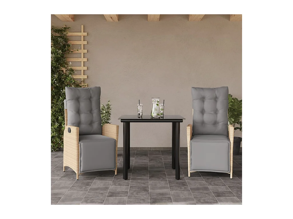 Ensemble à manger de jardin et coussins 3 pièces mélange beige