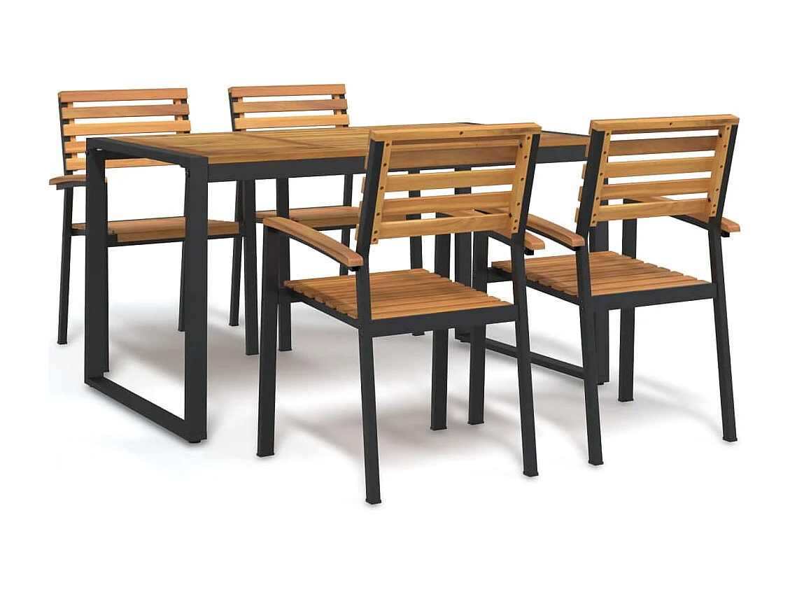 Juego de comedor de jardín 5 piezas madera maciza acacia y metal