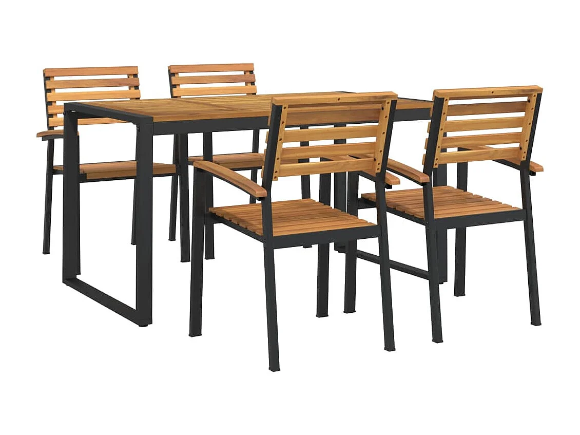 Juego de comedor de jardín 5 piezas madera maciza acacia y metal