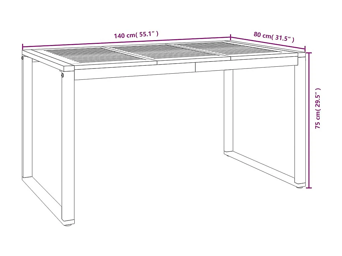 Juego de comedor de jardín 5 piezas madera maciza acacia y metal