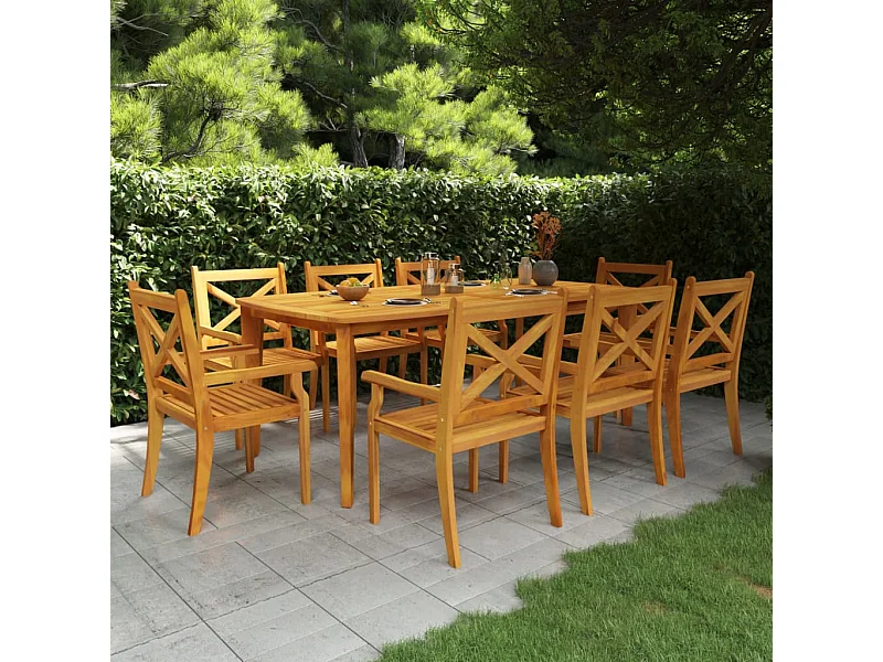 9 peças conjunto de jantar para jardim madeira de acácia maciça