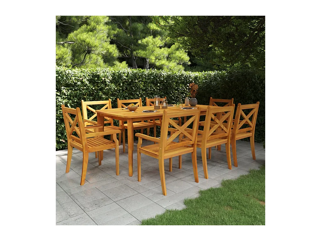 9 peças conjunto de jantar para jardim madeira de acácia maciça