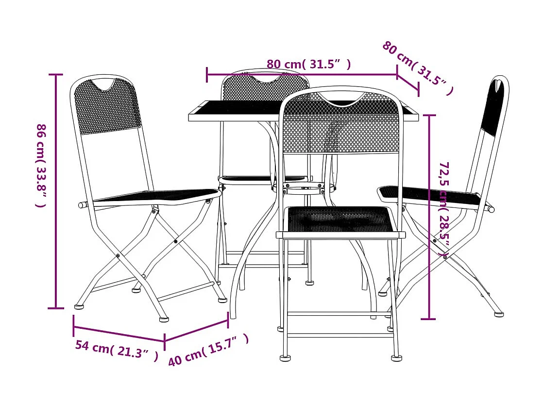 Ensemble à manger de jardin 5 pièces anthracite métal maille