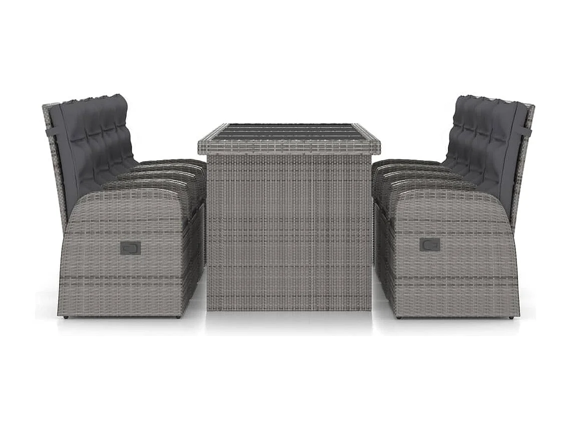 Mobilier à dîner jardin 9 pièces avec coussins Résine tressée Gris