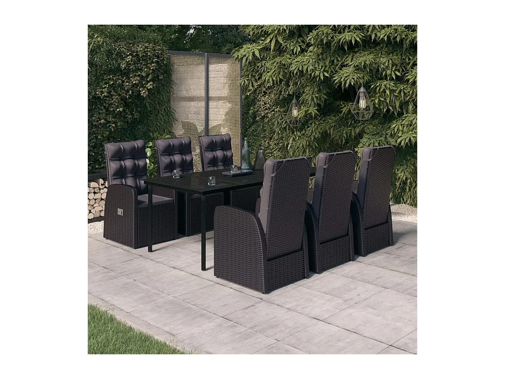 Mobilier de salle à manger de jardin avec coussins 7 pièces Noir