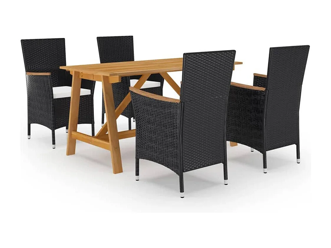 Juego de comedor de jardín de 5 piezas negro