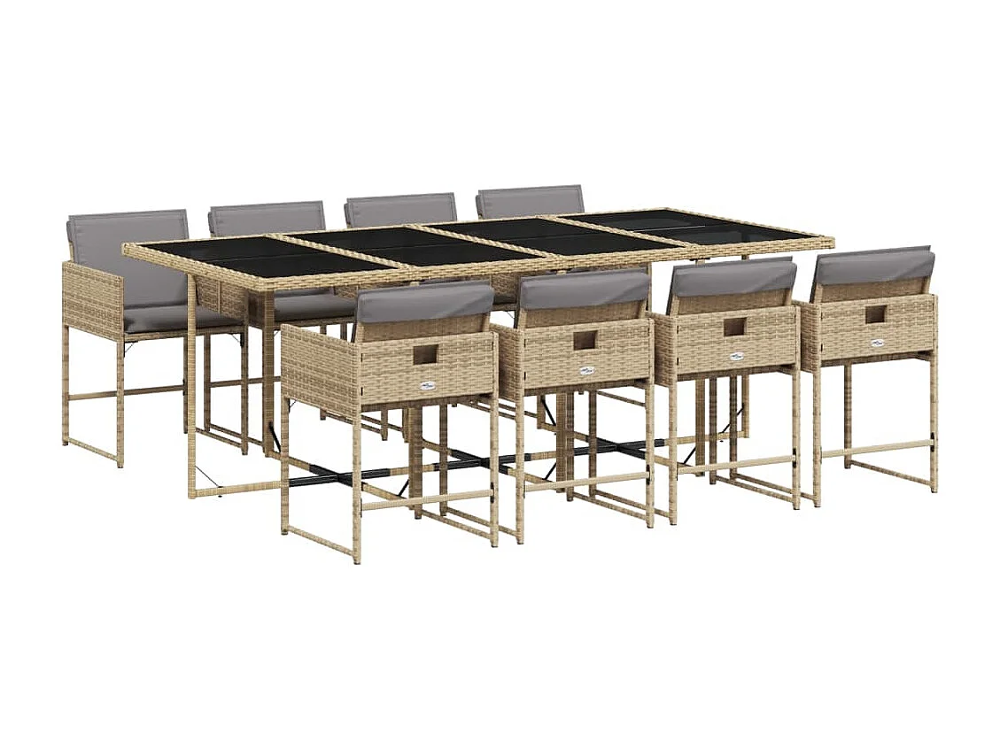 Ensemble à manger de jardin et coussins 9 pièces mélange beige