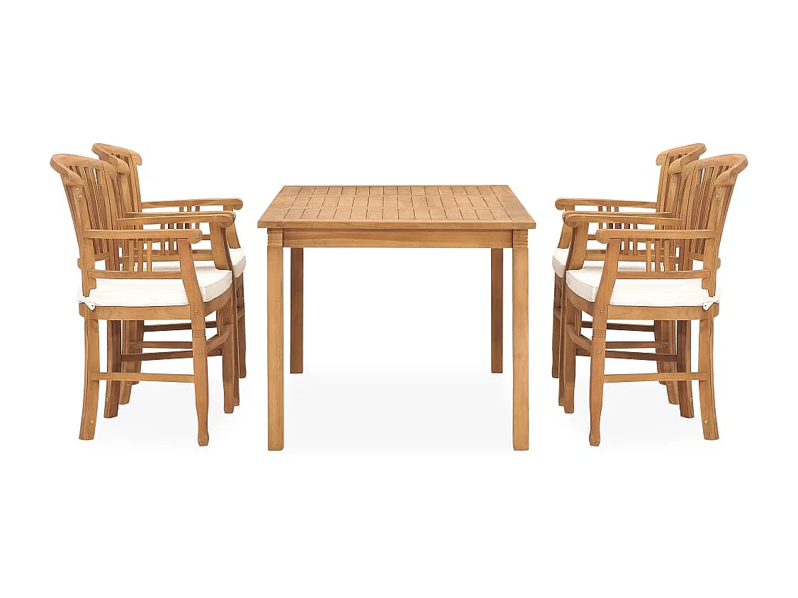 Ensemble à dîner de jardin 5 pièces avec coussins Teck solide