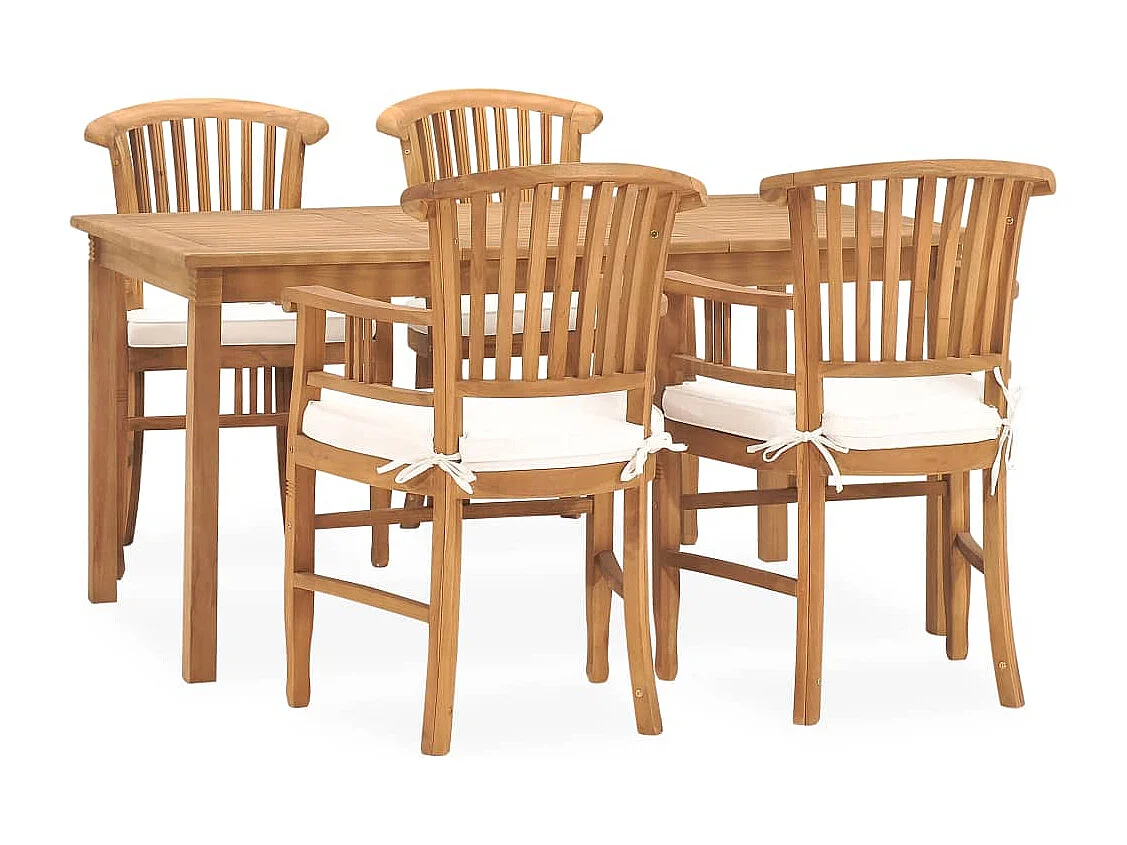 Ensemble à dîner de jardin 5 pièces avec coussins Teck solide