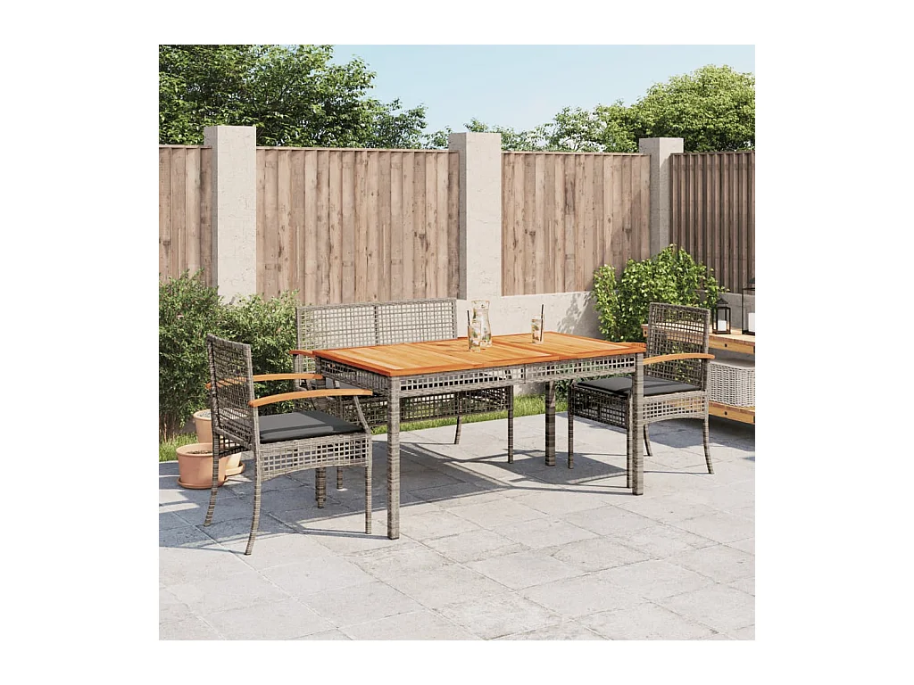 Ensemble à manger jardin 4pièces et coussins Gris Résine tressée