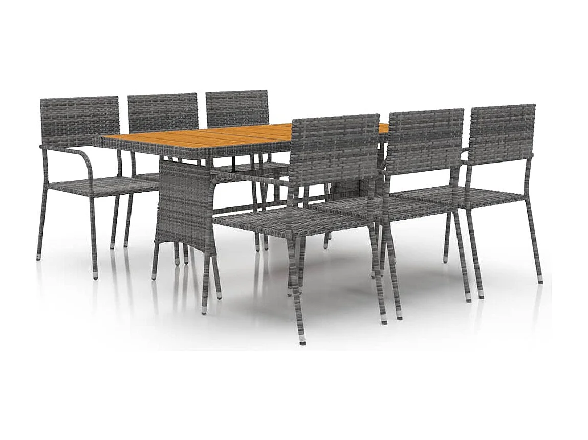 idaXL Juego de comedor de jardín 7 piezas ratán sintético gris