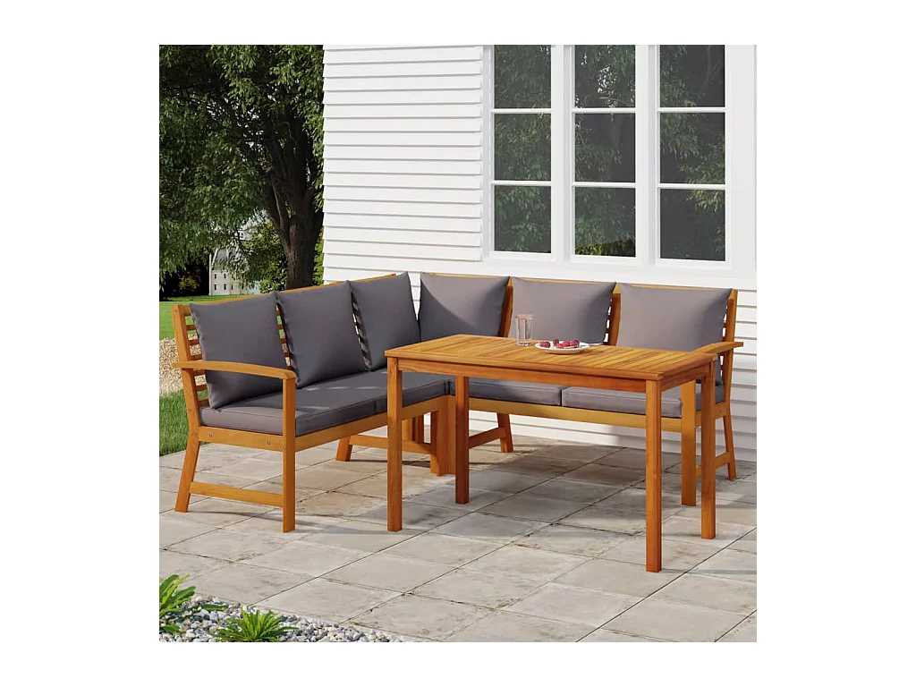 4 peças conj. jantar jardim c/ almofadões madeira acácia maciça