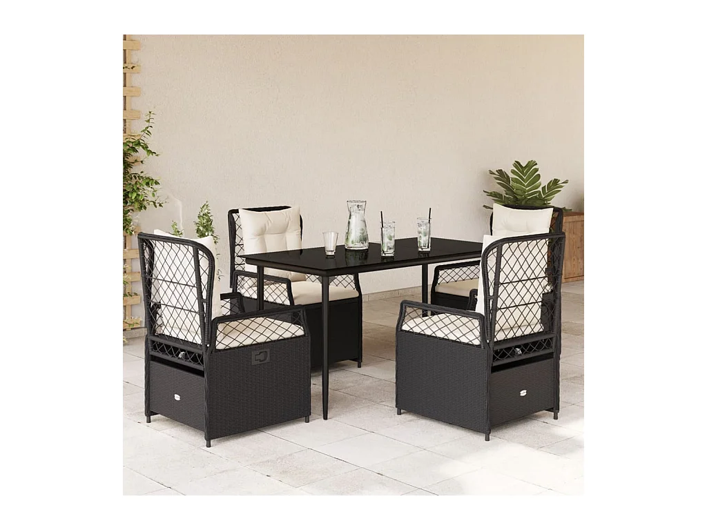 Ensemble à manger de jardin coussins 5 pièces Noir Résine tressée