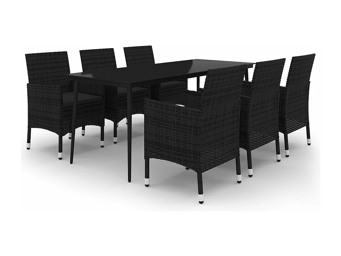 Ensemble à dîner de jardin coussins 7 pièces Résine tressée Verre