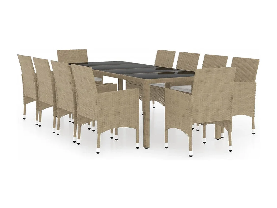 Juego de comedor de jardín de 11 piezas ratán sintético beige