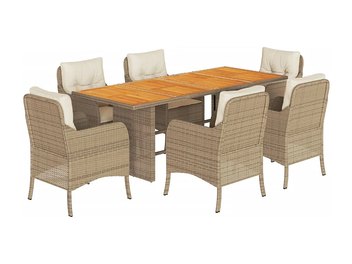 7 peças conjunto de jantar p/ jardim com almofadões vime PE bege