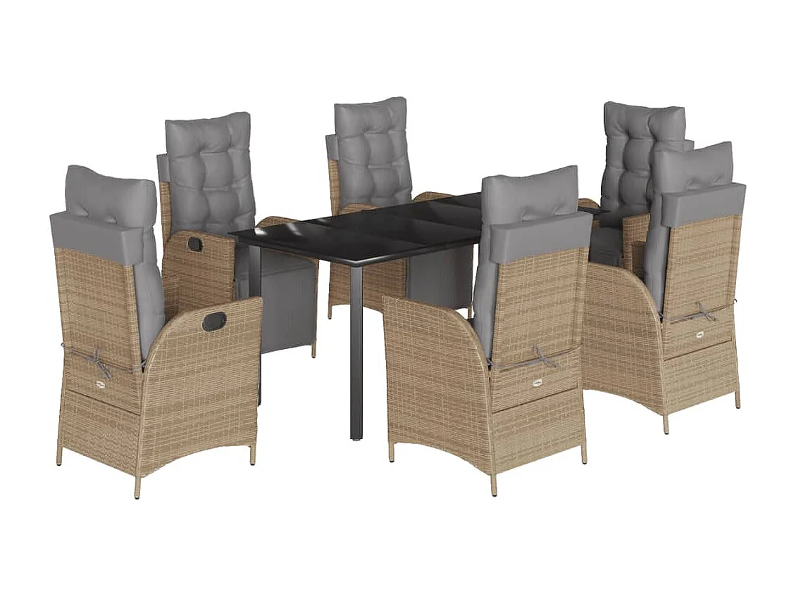 Set comedor de jardín 7 piezas con cojines ratán sintético beige